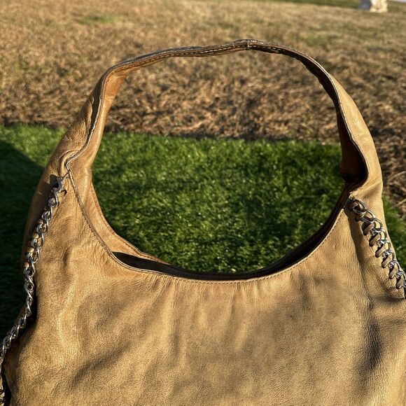 Michael Michael Kors Purse Leather Hobo Taupe Braided Chain Shoulder Bag - Picture 4 of 16